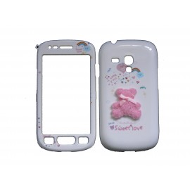 Coque intégrale blanche pour Samsung Galaxy S3 Mini / I8190  ourson rose + film protection écran offert