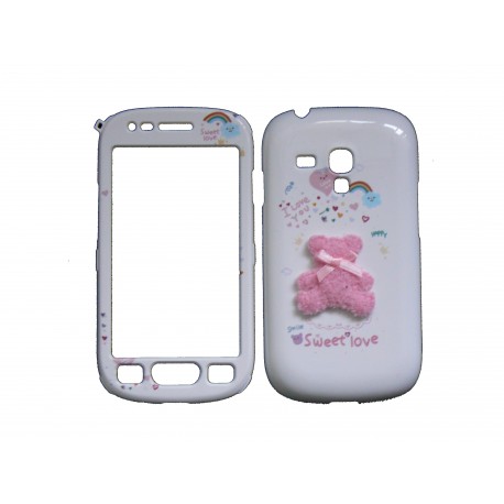 Coque intégrale blanche pour Samsung Galaxy S3 Mini / I8190  ourson rose + film protection écran offert