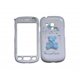 Coque intégrale blanche pour Samsung Galaxy S3 Mini / I8190  ourson bleu + film protection écran offert