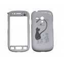 Coque intégrale blanche pour Samsung Galaxy S3 Mini / I8190 chat noir cur bleu + film protection écran offert