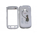 Coque intégrale blanche pour Samsung Galaxy S3 Mini / I8190 chat noir cur rouge + film protection écran offert