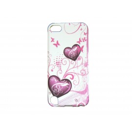 Coque silicone pour Ipod Touch 5 blanche cur rose + film protection écran