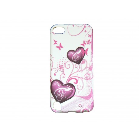Coque silicone pour Ipod Touch 5 blanche cur rose + film protection écran