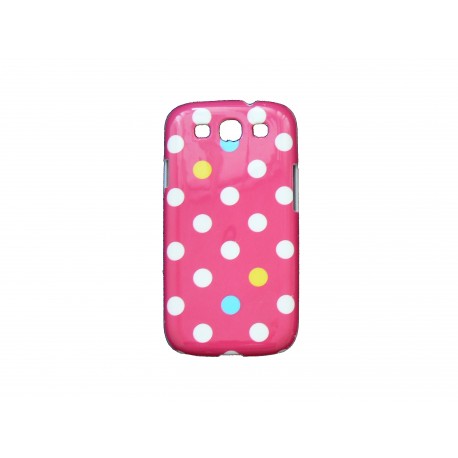 Coque Samsung I9300 Galaxy S3 rose pois blancs bleus+ film protection écran offert