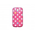 Coque Samsung I9300 Galaxy S3 rose pois blancs bleus+ film protection écran offert