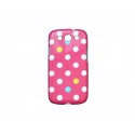 Coque Samsung I9300 Galaxy S3 rose pois blancs bleus+ film protection écran offert