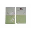 Pochette pour Samsung Galaxy Note 2 / N7100 simili-cuir vert pois blancs + film protectin écran