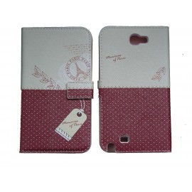 Pochette pour Samsung Galaxy Note 2 / N7100 simili-cuir bordeau pois blancs + film protectin écran