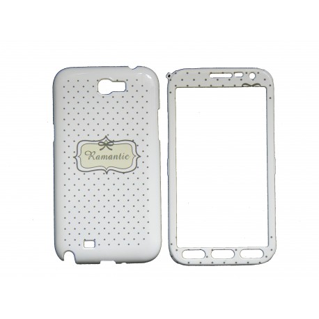 Coque semi-intégrale pour Samsung Galaxy Note 2/N7100 blanche à pois noirs + film protection écran offert