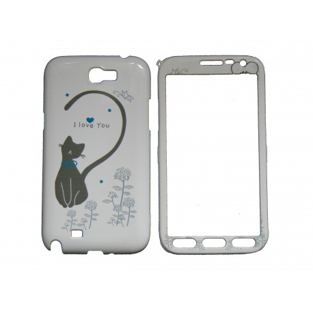 Coque semi-intégrale pour Samsung Galaxy Note 2/N7100 chat cur bleu + film protection écran offert