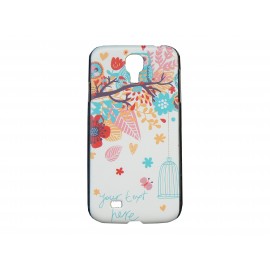 Coque  pour Samsung Galaxy S4 / I9500 oiseau bleu fleur rouge + film protection écran offert