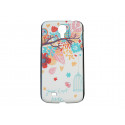 Coque  pour Samsung Galaxy S4 / I9500 oiseau bleu fleur rouge + film protection écran offert