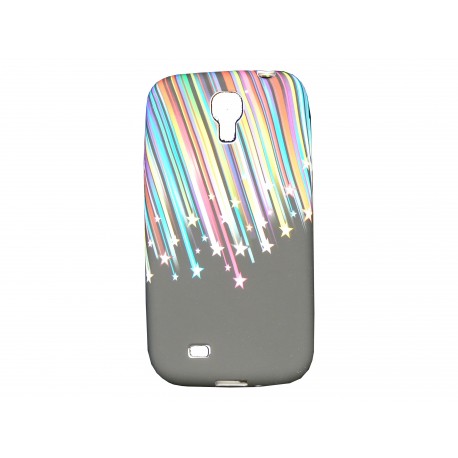 Coque silicone pour Samsung Galaxy S4 / I9500 noire étoiles filantes + film protection écran offert