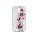 Coque silicone pour Samsung Galaxy S4 / I9500 blanche papillons roses et noirs + film protection écran offert