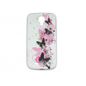 Coque silicone pour Samsung Galaxy S4 / I9500 blanche papillons roses et noirs + film protection écran offert