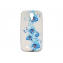 Coque silicone pour Samsung Galaxy S4 / I9500 blanche fleurs bleues + film protection écran offert