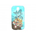 Coque silicone bleue pour Samsung Galaxy S4 / I9500 papillons noirs + film protection écran offert