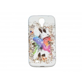 Coque silicone pour Samsung Galaxy S4 / I9500 papillon multicolore + film protection écran offert