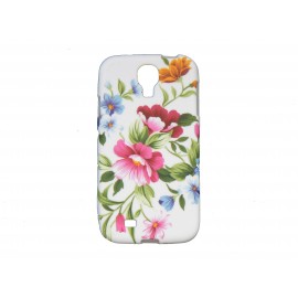 Coque silicone pour Samsung Galaxy S4 / I9500 fleurs roses et bleues + film protection écran offert