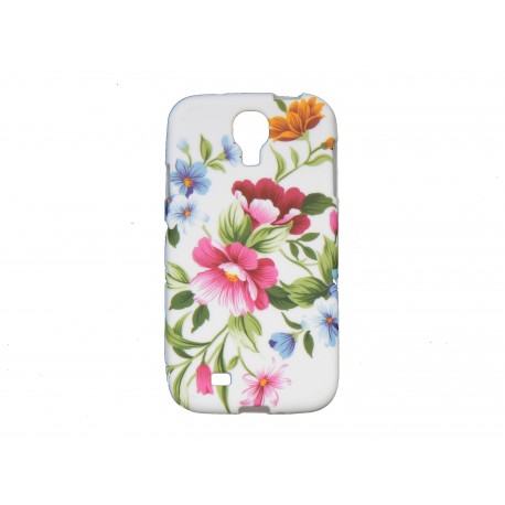 Coque silicone pour Samsung Galaxy S4 / I9500 fleurs roses et bleues + film protection écran offert