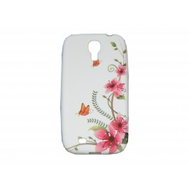 Coque silicone pour Samsung Galaxy S4 / I9500 papillons oranges fleurs roses + film protection écran offert