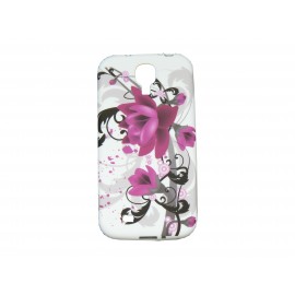 Coque silicone pour Samsung Galaxy S4 / I9500 fleurs roses + film protection écran offert