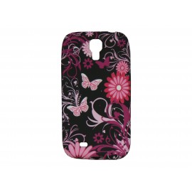 Coque silicone pour Samsung Galaxy S4 / I9500 papillons blancs et roses + film protection écran offert