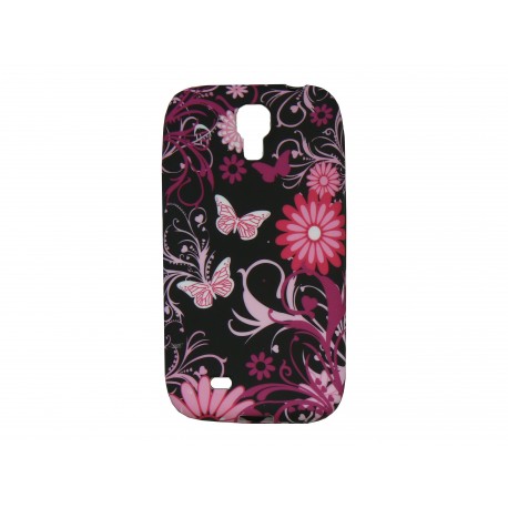 Coque silicone pour Samsung Galaxy S4 / I9500 papillons blancs et roses + film protection écran offert