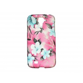 Coque pour Samsung Galaxy S4 / I9500 rose fleurs bleues + film protection écran offert