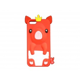 Coque pour Iphone 5 silicone cochon rouge + film protection écran offert