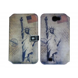 Pochette pour Samsung Galaxy Note 2 / N7100 simili-cuir Statut de la liberté+ film protectin écran