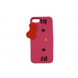 Coque silicone pour Iphone 5 chat rose nud de papillon rouge  + film protection écran offert