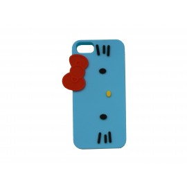 Coque silicone pour Iphone 5 chat bleu nud de papillon rouge  + film protection écran offert