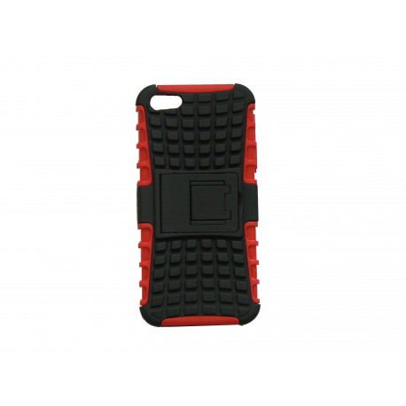 Coque silicone pour Iphone 5 semi-rigide rouge support TV + film protection écran offert