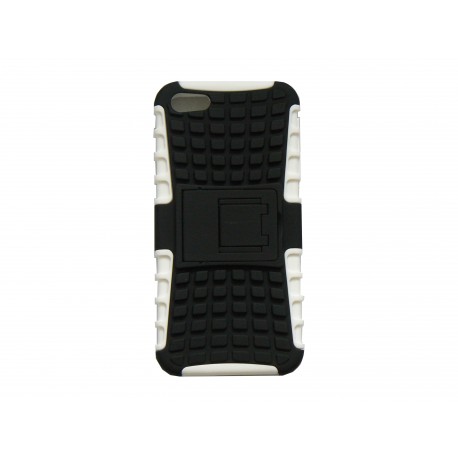 Coque silicone pour Iphone 5 semi-rigide blanche support TV + film protection écran offert