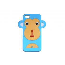Coque silicone pour Iphone 5 singe bleu turquoise + film protection écran offert