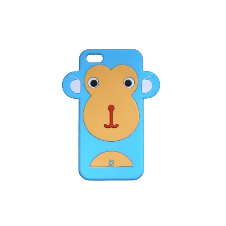 Coque silicone pour Iphone 5 singe bleu turquoise + film protection écran offert