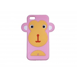 Coque silicone pour Iphone 5 singe bleu rose + film protection écran offert