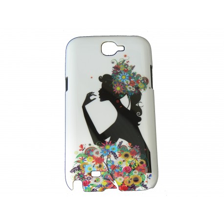 Coque pour Samsung Galaxy Note 2/N7100 silhouette noire robe fleurs + film protection écran offert