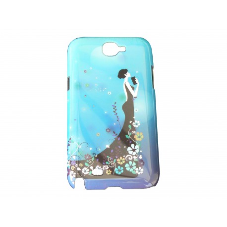 Coque pour Samsung Galaxy Note 2/N7100 bleue dame robe noire + film protection écran offert