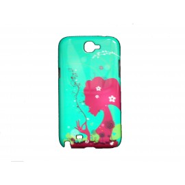 Coque pour Samsung Galaxy Note 2/N7100 bleue silhouette dame rose + film protection écran offert