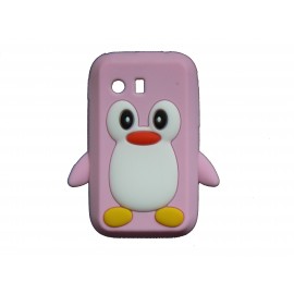 Coque silicone pour Samsung Galaxy Y/S5360 pingouin rose + film protection écran offert