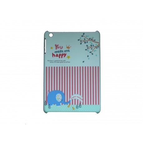 Coque pour Ipad Mini rayée rose éléphant bleu + film protection écran offert