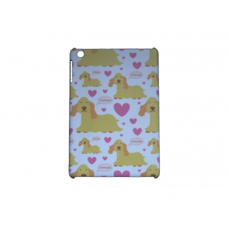 Coque pour Ipad Mini chien cur rose + film protection écran offert