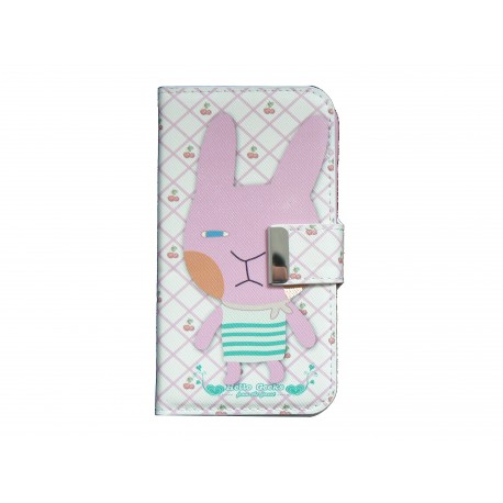 Pochette pour Samsung I9500 Galaxy S4 simili-cuir lapin rose + film protectin écran