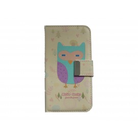 Pochette pour Samsung I9500 Galaxy S4 simili-cuir hibou violet + film protectin écran