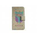 Pochette pour Samsung I9500 Galaxy S4 simili-cuir hibou violet + film protectin écran