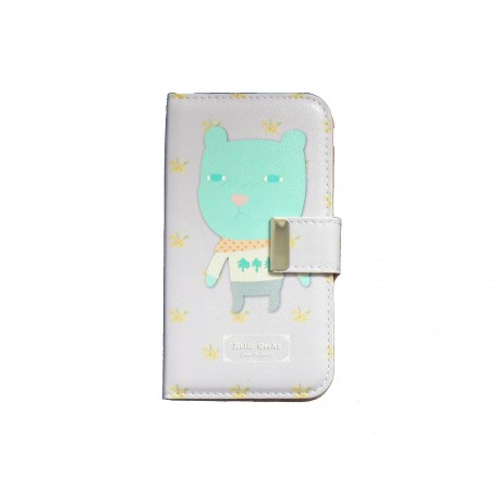 Pochette pour Samsung I9500 Galaxy S4 simili-cuir petit loup vert + film protectin écran