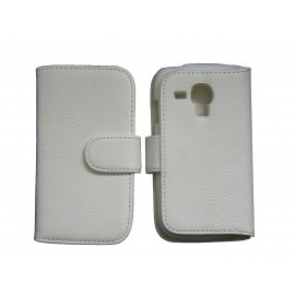 Etui portefeuille pour Samsung I8190/Galaxy S3 mini simili-cuir blanc + film protectin écran