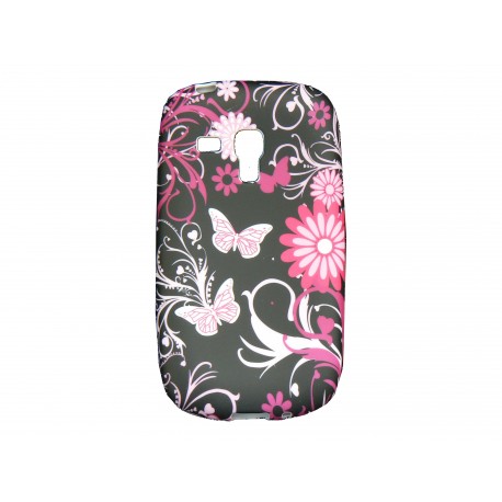 Coque pour Samsung Galaxy S3 Mini/ I8190 noire papillons roses + film protection écran offert